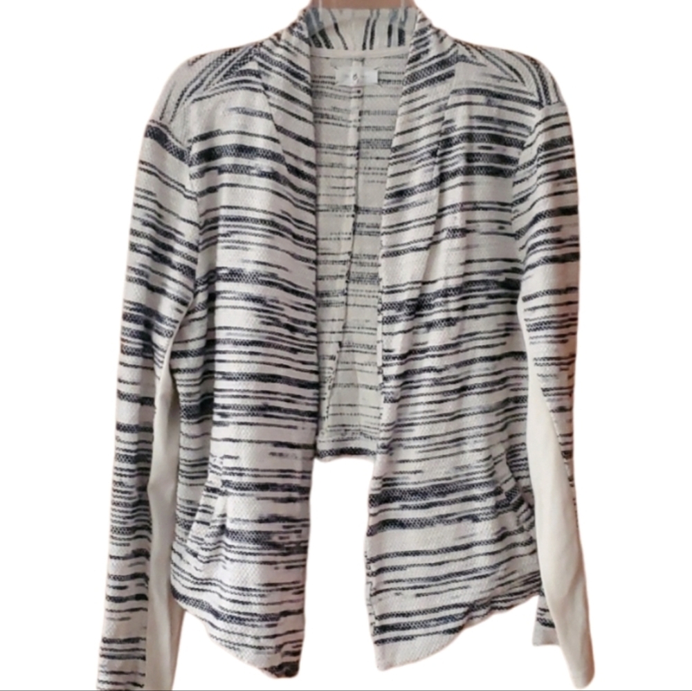 LOFT Lou‎ & Grey Striped Sweater Open Cardigan in Cream & Black Size XL